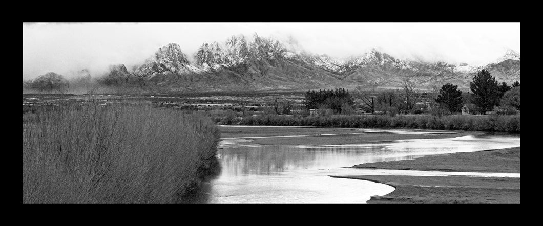 Snowy Organs and Rio Grande - Black & white panoramic poster 15x36